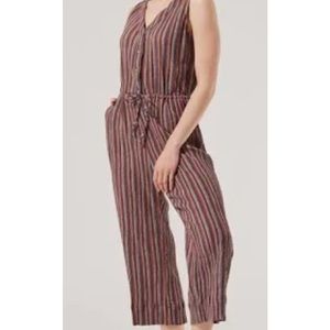 Pact cropped sleeveless striped jumpsuit with front and back pockets